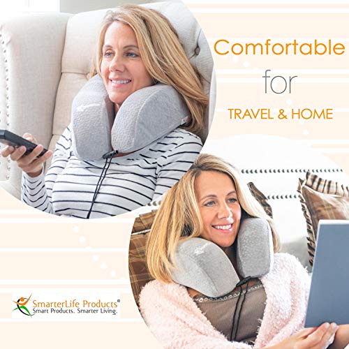 Travel Neck Pillow for Airplanes - Memory Foam Neck Support Pillow with Ergonomic Design and Plush Cover Soft Pearl Gray