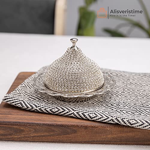 Alisveristime Coated Handmade Brass Sugar Chocolate Candy Bowl Serving Dish with Lid (Crystal Silver)