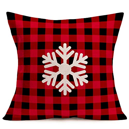 Hopyeer Pack 4 Christmas Grid Throw Pillow Covers & Case 18x18 Festiva 16