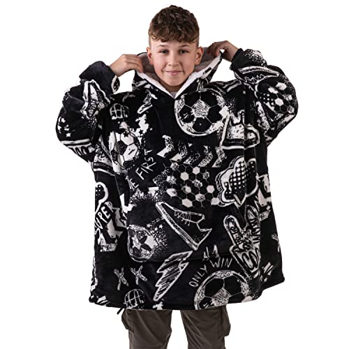 The Big Softy Oversized Blanket Hoodie Kids Teens Print Black Hoodie Blanket