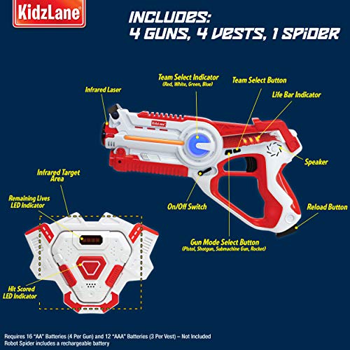 Kidzlane Laser tag Set – Lazer Tag Set of 4 with Vest and Laser Tag Spider Target
