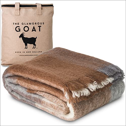 Mohair Wool Throw Blanket - 55% Mohair 34% Wool, Ultra Soft and Fluffy, Warm and Cosy Ethically-sourced Mohair and Wool Throw. 71” x 51”. Hemp Carrier Bag Included (Pembroke)