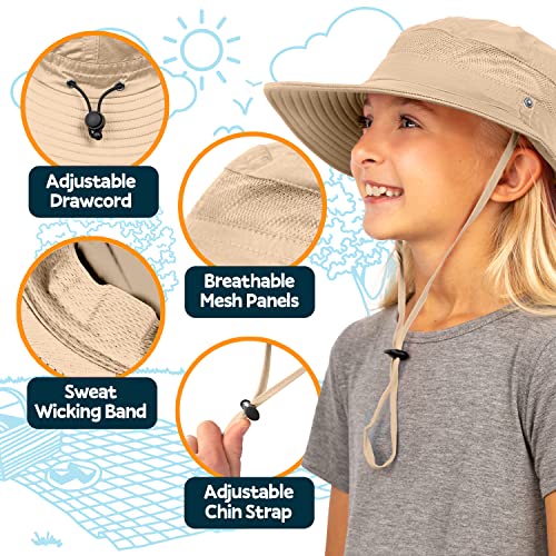 GearTOP UPF 50+ Kids Sun hat to Protect Against UV Sun Rays - Kids Bucket Hat and Sun Hats for Kids Camping Fishing Safari Beige