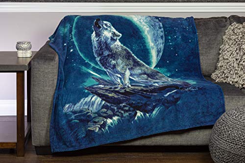 Dawhud Direct Howling Wolf Fleece Blanket for Bed 50x60 Inch Moon Blanket