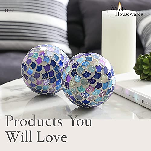 WHOLE HOUSEWARES Decorative Balls Set of 3 Glass Mosaic Orbs for Bowls 4" Diameter White