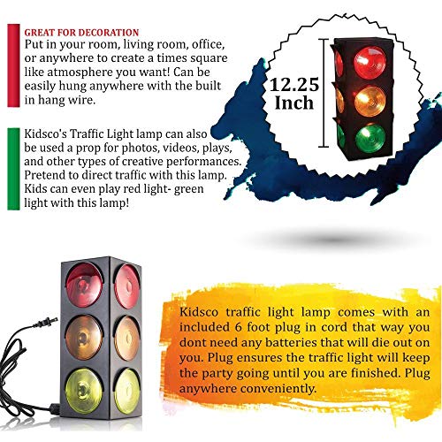 Kicko Traffic Light Lamp - Fun Novelty Lamp Simulates Traffic Stop Light - 12.25 Inch Traffic Light Toy and Plug-in Blinking Bedside Lamp - Ideal for Red Light Green Light Game for Kids