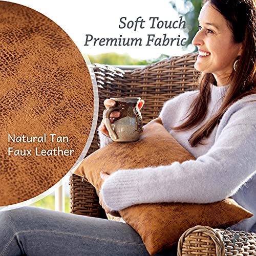 2 Pack Faux Leather Lumbar Pillow Cover Natural Soft Touch
