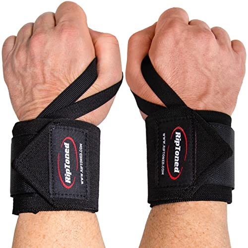 Rip Toned Wrist Wraps - 18" Professional Grade with Thumb Loops Wrist Support Braces Men & Women (Black – Stiff)