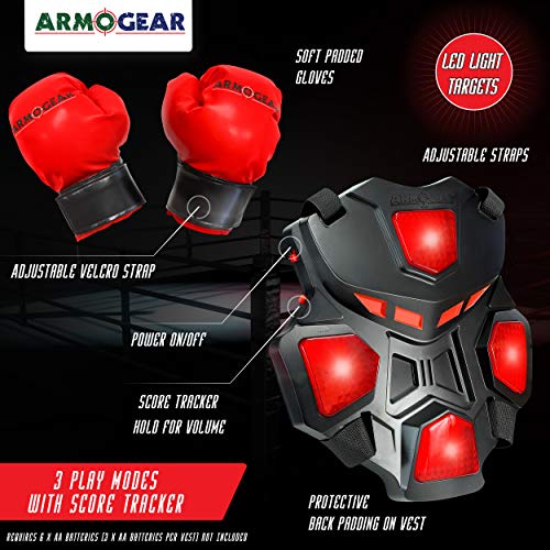 ArmoGear Electronic Boxing Toy 3 Play Modes 2 Pairs Gloves Toy for Teens 8 Red