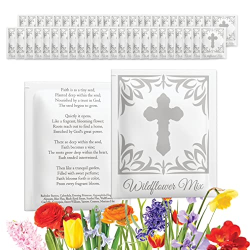 50 Pieces Wildflower Seed Packets Easter Party Favors - Easter Gifts Goodies For Kids - Perfect For Baptism, Communions, Recuerdos De Bautizo, Christian Baby Shower, Quinceanera, and Vacation Bible School