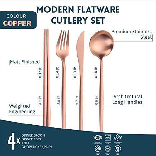 Copper Silverware Set Korean 16 Piece Stainless Steel Flatware Matte Copper 4 Sets