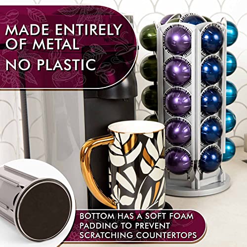 Velten Coffee Pod Carousel Holder Compatible with Nespresso Vertuo Capsules, Gray Large Capacity 30 Pods Storage with 360° Rotation, Central Organizer for Sugar, Cream, or Accessories