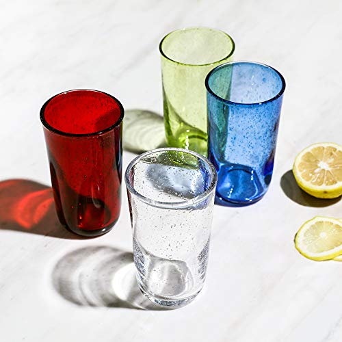 Artisan Crafted Hand Blown Glass Tumblers,Colored Bubble Water Glasses,8.5 OZ of 4 Colors Set