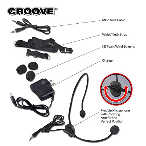 Croove Rechargeable Voice Amplifier Microphone Headset, Supports MP3 Black