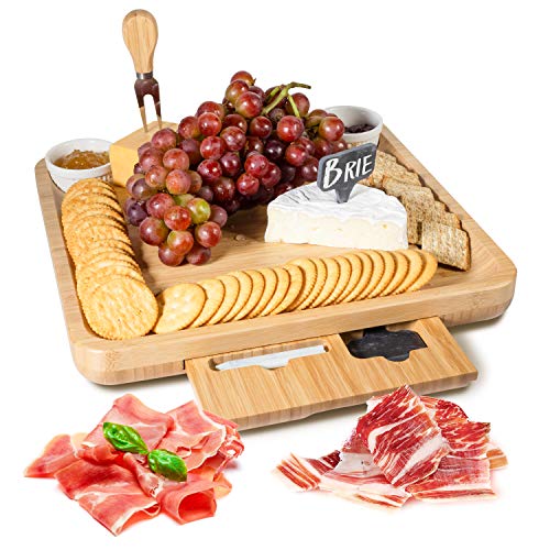 Charcuterie Board Set – Large Cheese Board and Knife Set (Bamboo Wood) – Cheese Platter Serveware