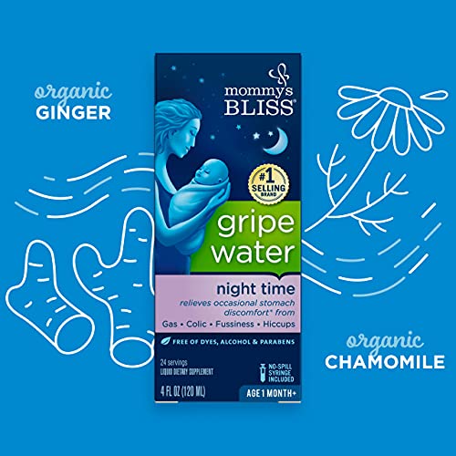 Mommy's Bliss Gripe Water Night Time, Infant Gas & Colic Relief, Gentle & Safe, 2 Weeks+, 4 FL OZ Bottle (Pack of 1)