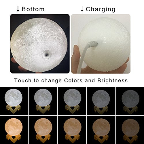 Mydethun Moon Lamp 5.9 inch 3D Printed Lunar Lamp White & Yellow