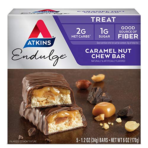 Atkins Endulge Caramel Nut Chew Bar 1g Sugar Fiber Source 5 Count