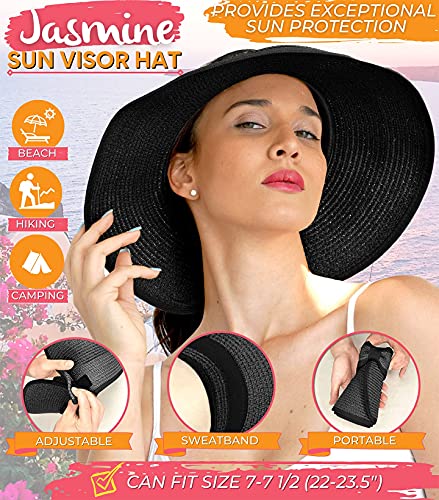 GearTOP Roll Up Sun Hat for Women - Wide Brim Foldable Beach Sun Hats for Women UV Protection Roll Up Visors - (Black)