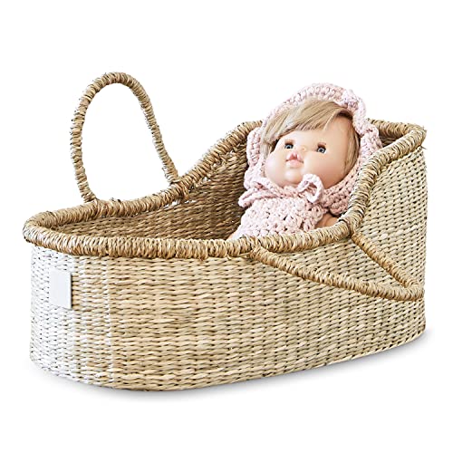 BEBE BASK Premium Baby Doll Bassinet - Handcrafted Baby Doll Moses Basket - Perfect Baby Doll Basket or Baby Doll Basket Carrier - Dreamy Doll Bed - Baby Doll Carrier with Luxe Mattress