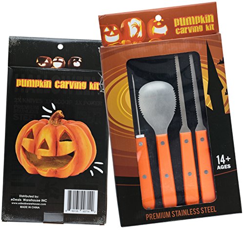 Halloween Professional Pumpkin Carving Kit - Extra Large Stainless Steel Tools (4 Pieces) - Pumpkin Carver for Adults & Kids, Pumpkin Sculpting Set, Halloween Party Decorating