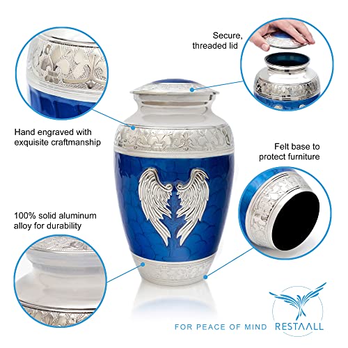 Restaall Angel Wings Urns for Ashes Adult Male Female Decorative Blue