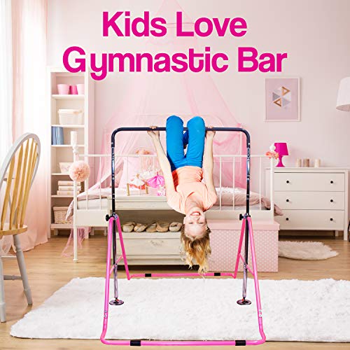 Upper Midland Products Gymnastic Bar for Girls, Adjustable Gymnastics Equipment for Home for Kids Training (Pink)