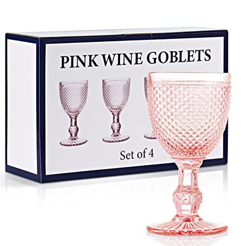 Pink Goblets Set of 4 Colored Glassware Accessories Vintage Drinking Glasses