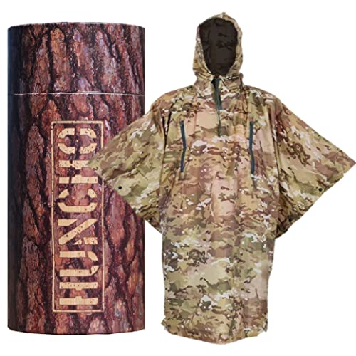 Rain Poncho for Men Multicam Camouflage With Carry Pack Premium Hunting Gear
