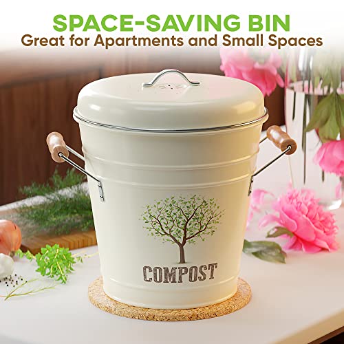 Third Rock Kitchen Counter Compost Bin 1.3 Gallon Charcoal Filter Color Beige