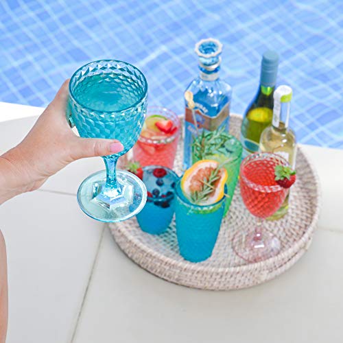 BELLAFORTE - Shatterproof Tritan Plastic Wine Glass, 12oz, set of 4, Laguna Beach Drinking Glasses - Unbreakable Glassware for Indoor and Outdoor Use - Reusable Drinkware (Blue)