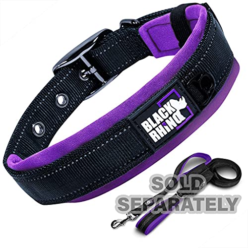 Black Rhino - The Comfort Collar Ultra Soft Neoprene Padded Dog Collar for All Breeds - Heavy Duty Adjustable Reflective Weatherproof (Large, Purple/Bl)