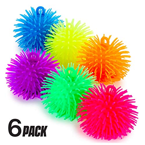 Kicko Puffer Balls - 6 Pack - 5.5 Inch - Thick Squishy Balls in Assorted Colors for Kids, Sensory Game, Stress Relief, Therapy Toy, Party Favor, Goody Bag Filler