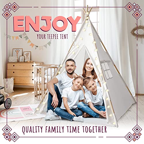 Orian Toys Teepee Tent for Kids: Child’s Indoor Outdoor Canvas Fairytale Tipi Playroom, LED Star Lights, Easy Assembly, 59 by 45 Inches, Ages 3+