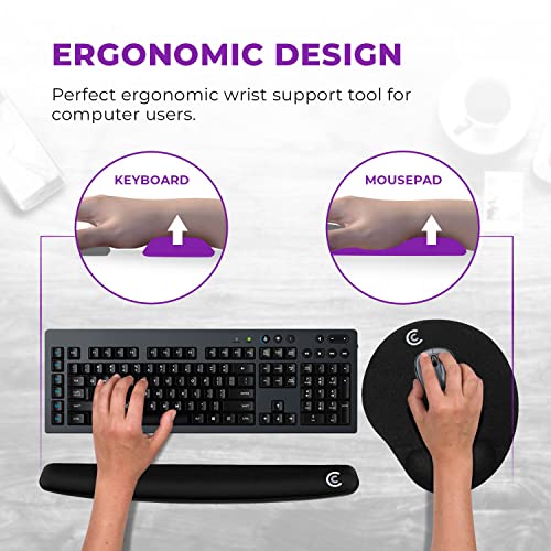 Premium Wrist Rests for Keyboard and Mouse Pad Set - Memory Foam Cushion, Black - Ergonomic Wrists Hand Arm Rest Support for Laptop Computer Desk and Gaming - Carpal Tunnel Syndrome Relief