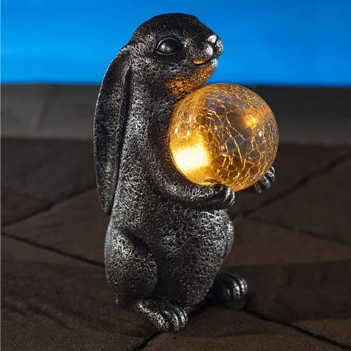 VP Home Mystical Rabbit Solar Powered Outdoor Decor Garden Light with Flickering LED Crackled Glass Globe Great Addition for Your Garden Solar Powered Light Garden Christmas Decorations Gifts