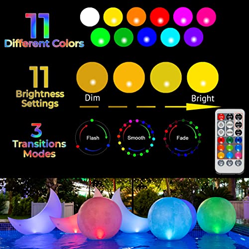 Floating Pool Lights Solar Powered - 16 inch Inflatable Led Pool Balls, Floating Solar Pool Lights for Swimming Pools, Ponds, Patio, Wedding, Pool Party (4 Pack)