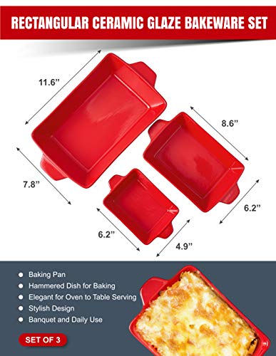 Bruntmor Rectangular Ceramic Glaze Bakeware Set Of 3 Red