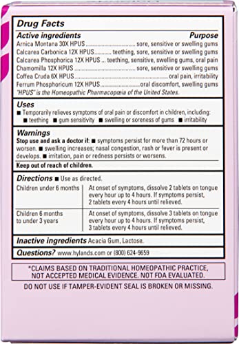 Hyland's Naturals Baby Oral Pain Relief Tablets with Chamomilla, Soothing Natural Relief of Oral Discomfort, Irritability, and Swelling, 125 Count