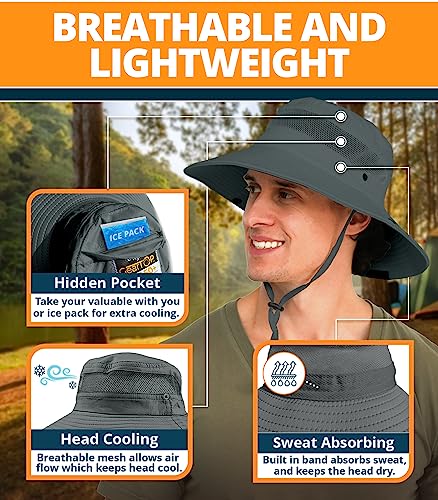GearTOP UPF 50+ Wide Brim Sun Hat (Khaki, 7-7 1/2) Fishing Hat Outdoor Sun  Protection Hats (Air - Dark Grey)