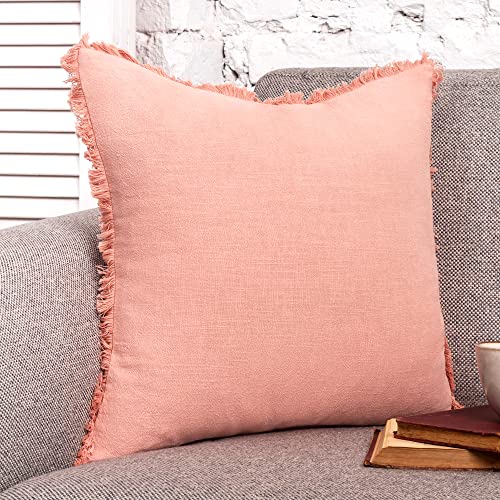 INSPIRED IVORY Linen Pillow Cover 18x18 Inch Pink Throw Pillow Cover