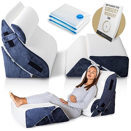 Navy Blue 5pc Orthopedic Bed Wedge Pillow Set Travel Cushions Lumbar Adjustable Relaxing System W/leg Elevation After Surgery Watch TV Memory Foam Luxone Memory Foam