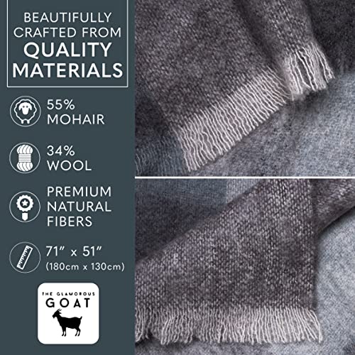 Mohair Wool Throw Blanket 55% Mohair 34% Wool 71  X 51 Inch Dungarvon Gray