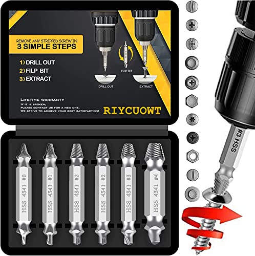 Riycuowt Damaged Screw Extractor Remover 6-piece Drill Bit Tools Men
