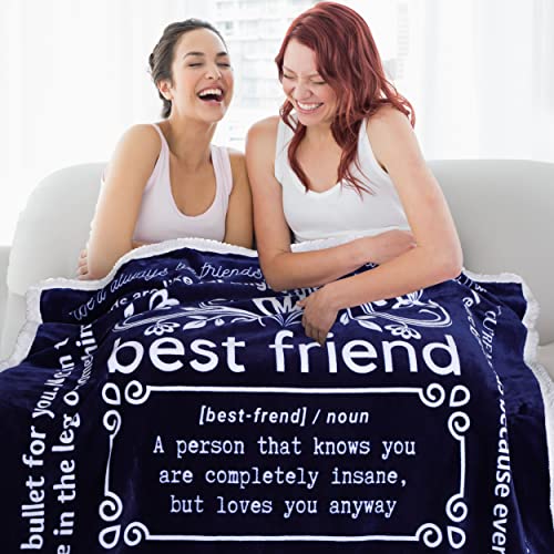 Filo Estilo Best Friend Funny Gifts Throw Blanket Bff  Dark Blue Sherpa