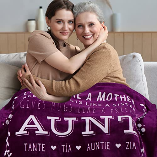 Aunt Gifts from Niece or Nephew, Aunt Throw Blanket, Presents for Aunts for Birthday or Thank You Gift for Auntie, Tia Gifts (Purple, Fleece)