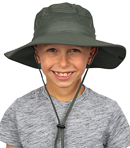 GearTOP UPF 50+ Kids Sun hat to Protect Against UV Sun Rays - Kids Bucket Hat and Sun Hats for Kids Camping Fishing Safari Army Green