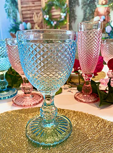 Blue Wine Glasses Set of 4 Aqua Goblets For the Lover of Vintage Glassware, Colored Wine Glasses and Pastel Wine Glasses