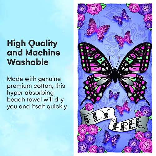 Dawhud Direct Fly Butterfly Beach Towel for Girls Butterfly Bath Towel