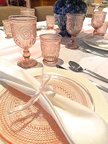 Set of 6 Pink Glass Cups With Sunflower Design Sturdy Dishwasher Safe